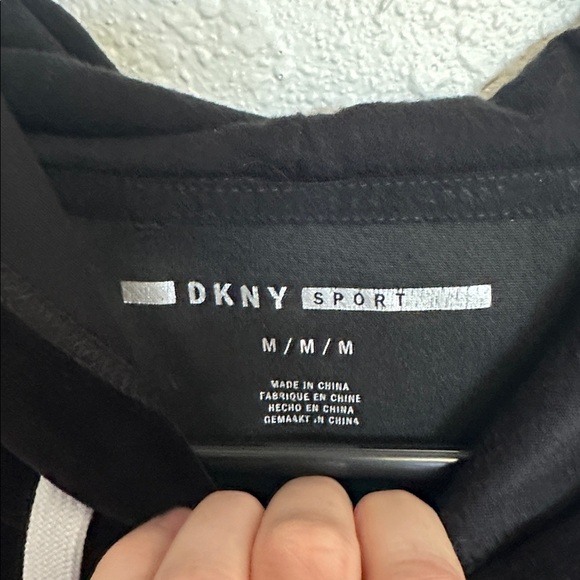 DKNY Black Velour Pullover Hoody with White Stripe Details Size Medium - Picture 2 of 10